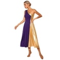 thumbnail image 2 of Alvivi Womens Metallic Gold Color Block One Shoulder Sleeveless Liturgical Praise Dance Dress Purple XL, 2 of 7