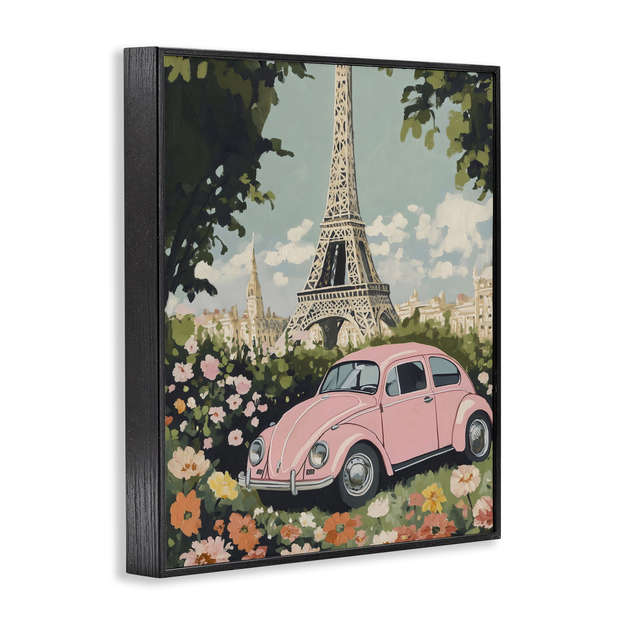 Stupell Industries Paris Pink Car in Bloom Black Framed Giclee Art, design by The Prints Vibe