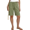 thumbnail image 3 of VBVC Women's Drawstring Wide Leg Shorts,Breathable Knee-Length Pants For Women,Ladies Work Beach Trousers with Pockets,Army Green,S-2XL, 3 of 7