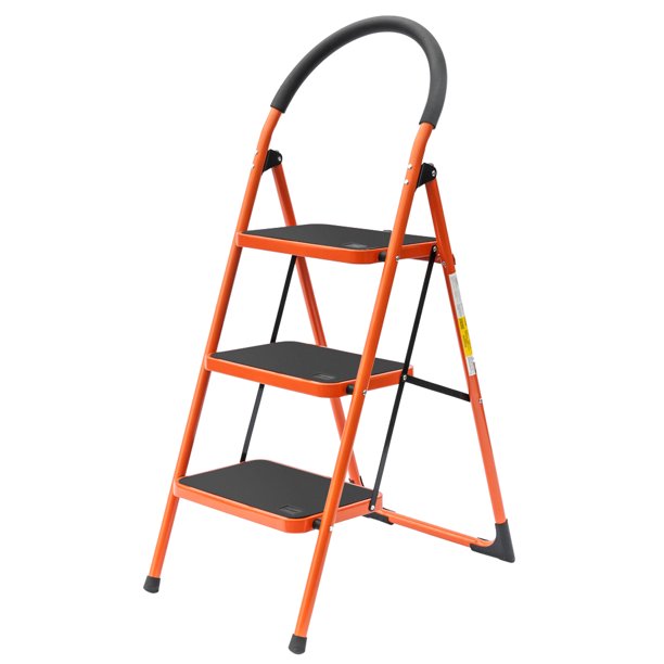 LUISLADDERS Step Ladder 3 Step Folding Stool Ladder with Handrails