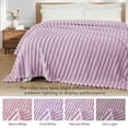 thumbnail image 3 of Exclusivo Mezcla Fleece Throw Blanket for Couch, Super Soft 3D Striped Jacquard Blanket, Lightweight Fuzzy Cozy Blankets, Light Purple, 50"x60", 3 of 8