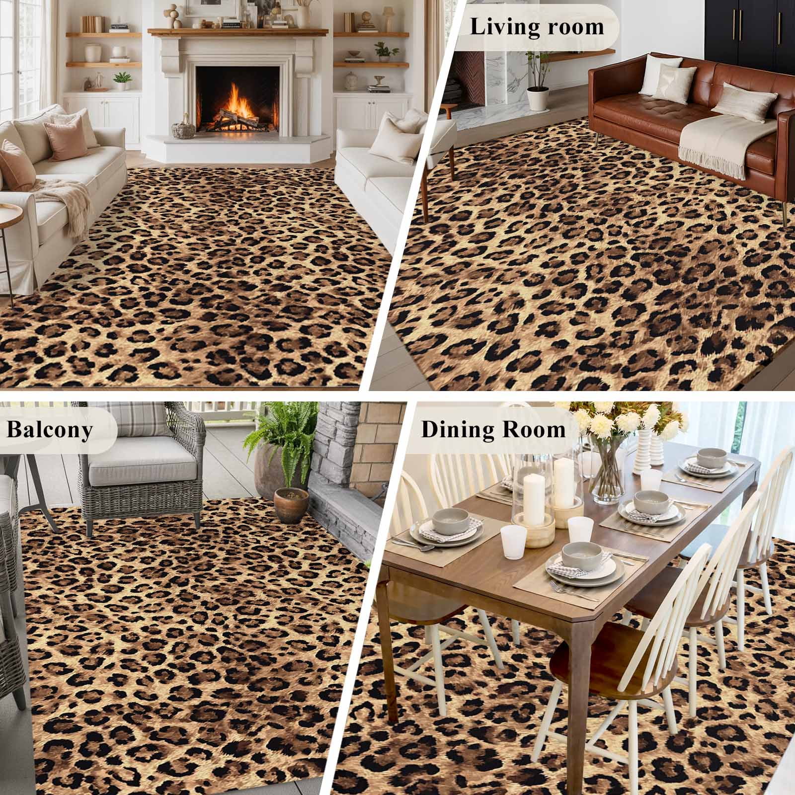 5x8 Area Rugs for Living Room, Leopard Printed Non Slip Area Rugs for Kitchen Bedroom Entryway, Modern Animals Textured Brown Washable Carpet Runner Rug Floor Mats for Bedroom Home Decor