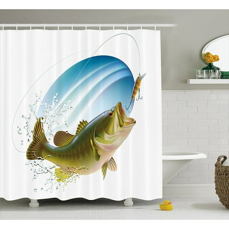 Fishing Decor Shower Curtain By Largemouth Sea Bass Catching A