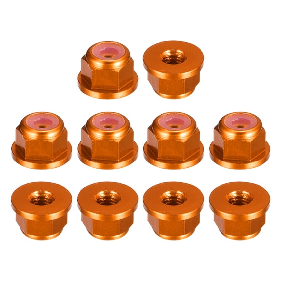 Nylon Insert Hex Lock Nuts, 10pcs - M3 x 0.5mm Aluminum Alloy Self-Locking Flange Nut (Orange)