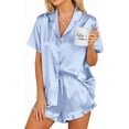 thumbnail image 1 of Ekouaer Womens Satin Pajamas Set Button Down 2 Piece Silk Pjs Shorts Set Ruffle Lingerie Notch Collar Sleepwear S-XXL, 1 of 6
