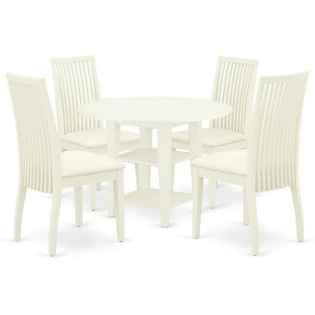 East West Furniture Dining Room Set Linen White SUIP5-LWH-C
