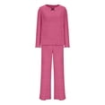 thumbnail image 4 of Clothing Cqxid525 cotton pajamas for women set Ribbed Pajama Sets for Women Pullover V Neck Long Sleeve Sleepwear Matching Comfy Long Pants Outfits Two Piece Soft Sleepwear Red 1PC, 4 of 8