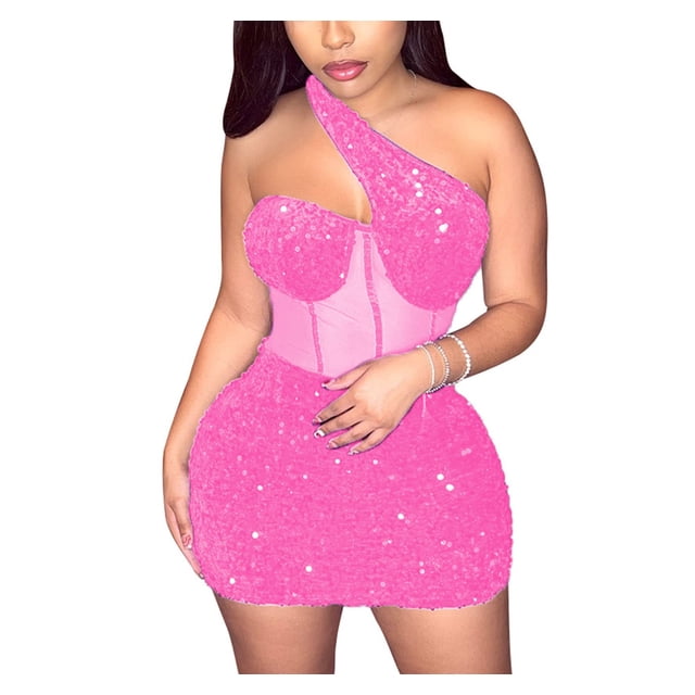 Vestido Yanfoam para mujer sexy y elegante con strass bodycon rosa