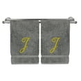 thumbnail image 2 of Monogrammed Washcloth Towel, Personalized Gift, 13x13 Inches - Set of 2 - Gold Script Embroidered Towel - Extra Absorbent 100% Turkish Cotton - Soft Terry Finish - Initial J Gray Towels, 2 of 3
