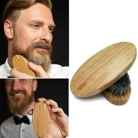 Men's Natural Boar Bristle Beard Mustache Brush Military Round Wood Handle