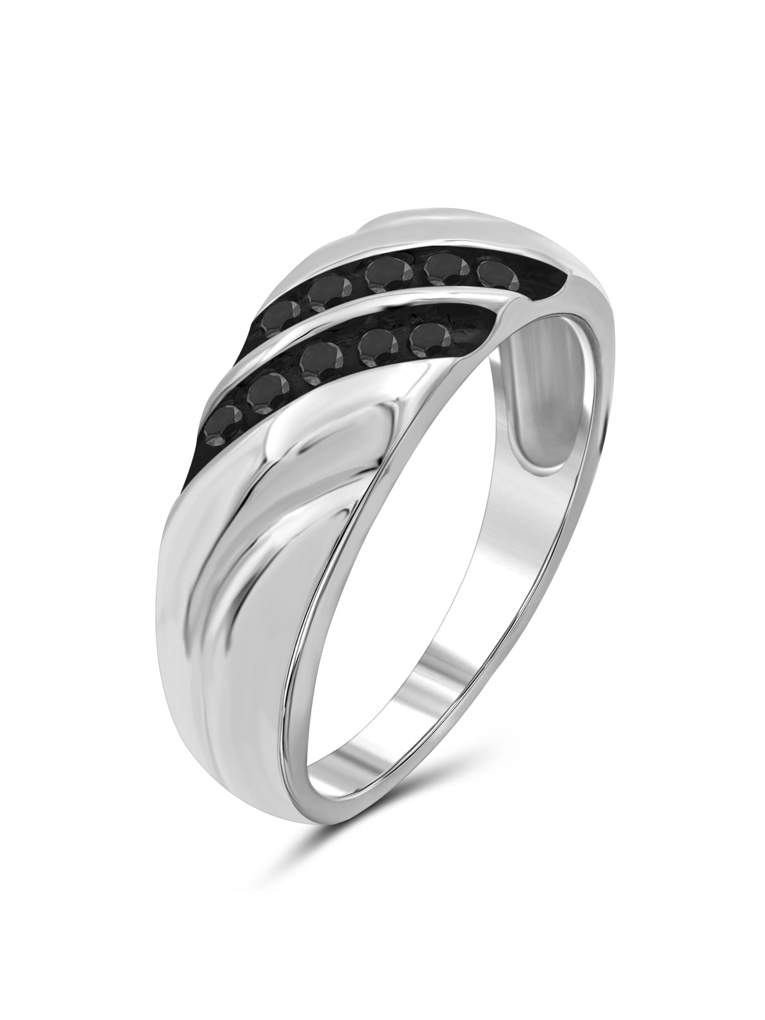JewelersClub 0.925 Sterling Silver Men’s Ring 0.25 CTW Black Diamond
