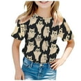 thumbnail image 3 of CAUYDY Girls Halloween T-Shirt Ghost Shirts Spooky Season Kids Graphic Tee Short Sleeve Tops(A01-Silver,3-4 Y), 3 of 4