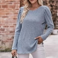 thumbnail image 4 of WREESH Womens Loose Crewneck Sweatshirt Fashion Round Neck Color Long Sleeve Blouse Light Blue, 4 of 7