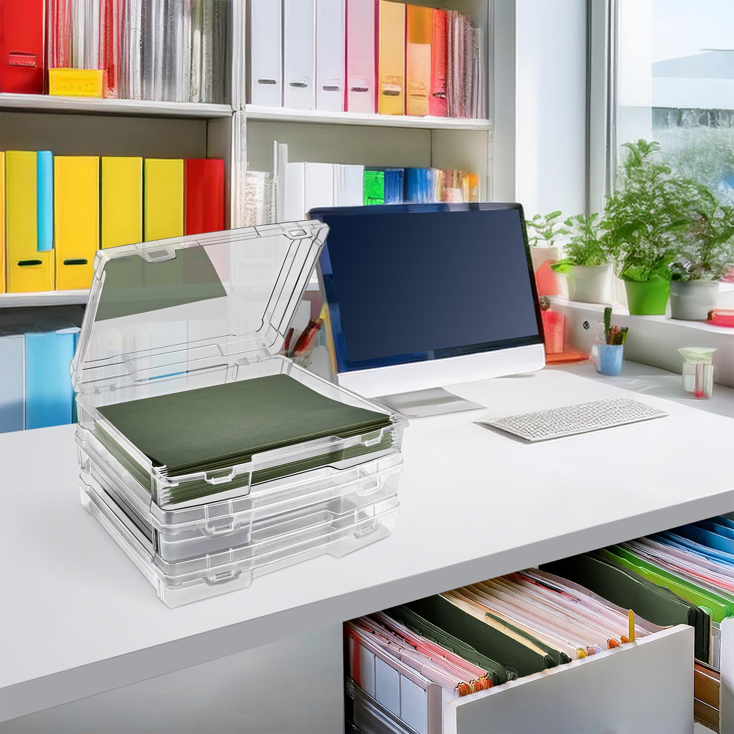 Sorbus Wide Clear Hanging File Organizer Bin - Stackable Plastic Document Holder, 3 Pack