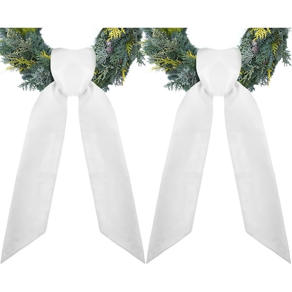 Ebaokuup 2 Pack Front Door Wreath Blank Sash - 3.3" W x 52.8" L White Plain Wreath Accessories for Christmas Halloween Party Yard Wall Doorway Outdoors Decoration