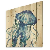 Designart Blue Deep Sea X Coastal Print on Natural Pine Wood Art Print, 16" x 16"