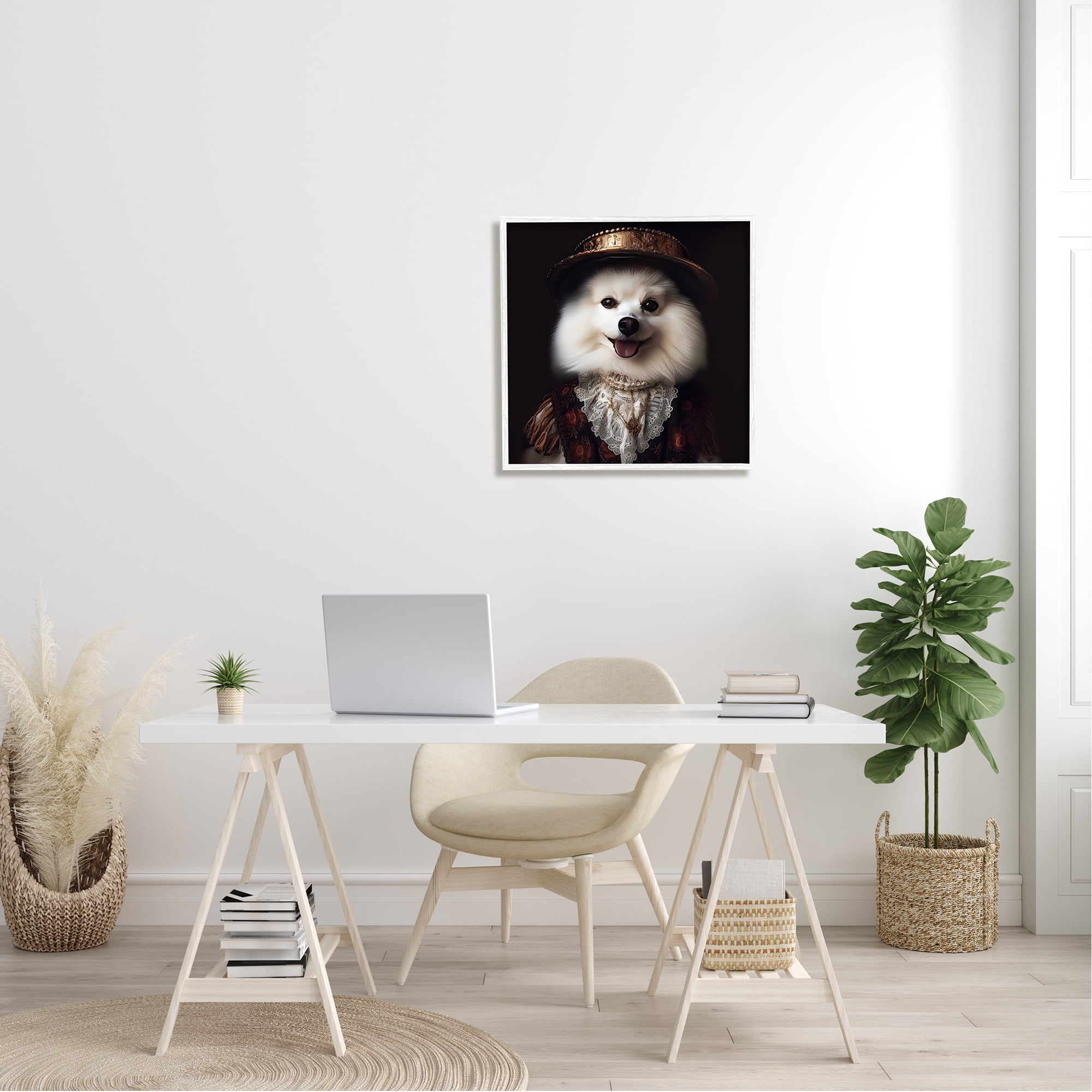 Stupell Industries Charming White Dog Outfit Animals & Insects Painting White Framed Art Print Wall Art, 24 x 24