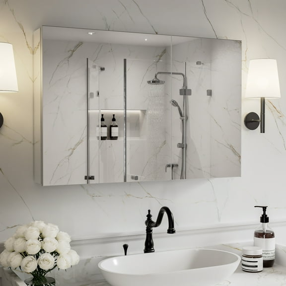 AVAXA 36" W x 24" Medicine Cabinet with Silvered Mirror, Adjustable Shelves, Soft-Close Hinges, Side Mirror Equipped