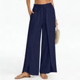 thumbnail image 4 of qolati Wide Leg Yoga Pants for Women Casual Loose Drawstring Smocked High Waist Beach Trousers Summer Slit Flowy Dress Palazzo Pants with Pockets, 4 of 9