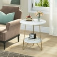 thumbnail image 2 of Marble End Table, 2 Tier Round Side Table with Shelves, Modern Gold Nightstand Bedside Table Small Coffee Accent Table for Living Room Bedroom, White and Gold, 2 of 7