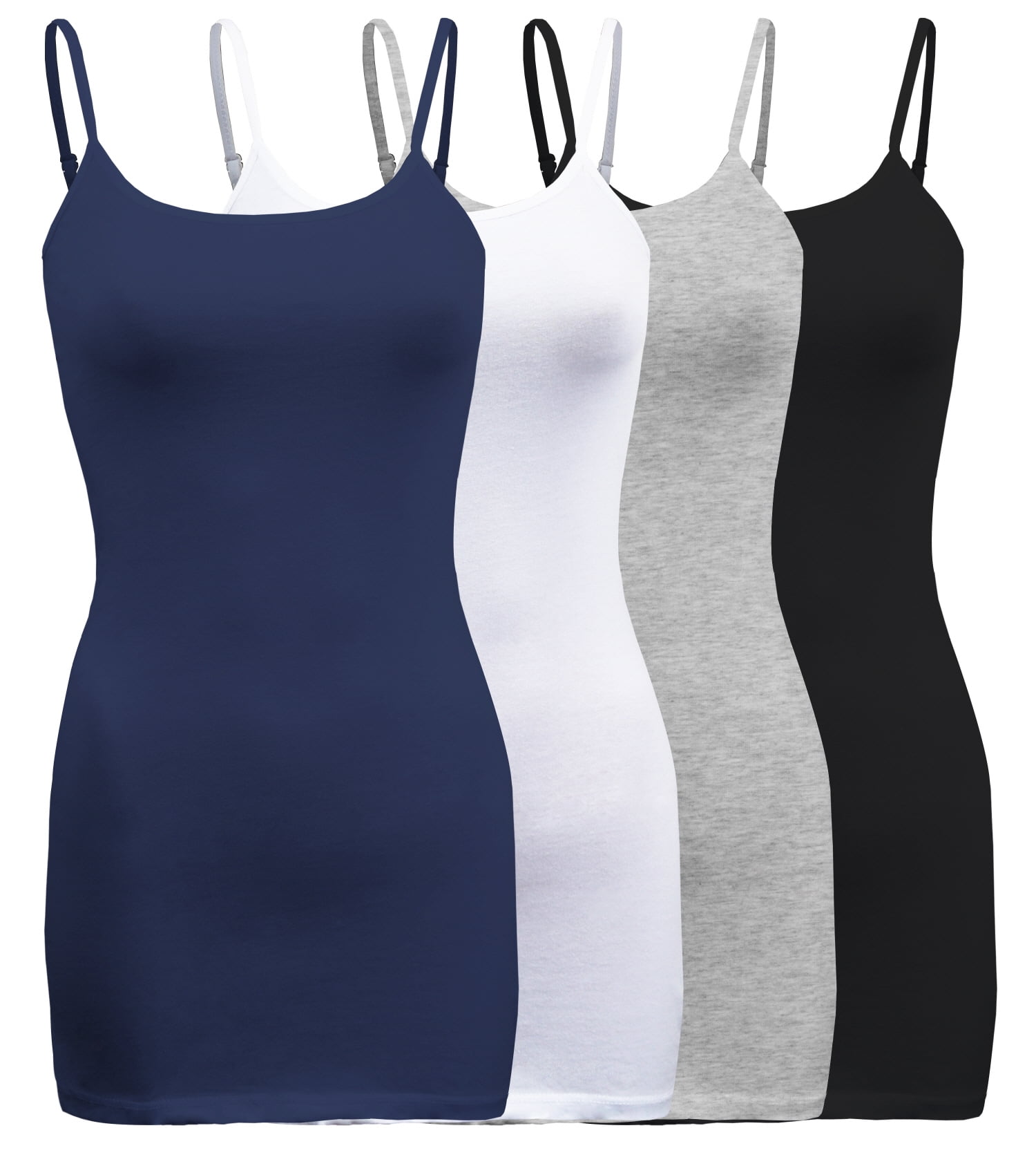 ShezPretty 4 Pack Women's Basic Cami with Adjustable Spaghetti Straps Tank Top (Large, True