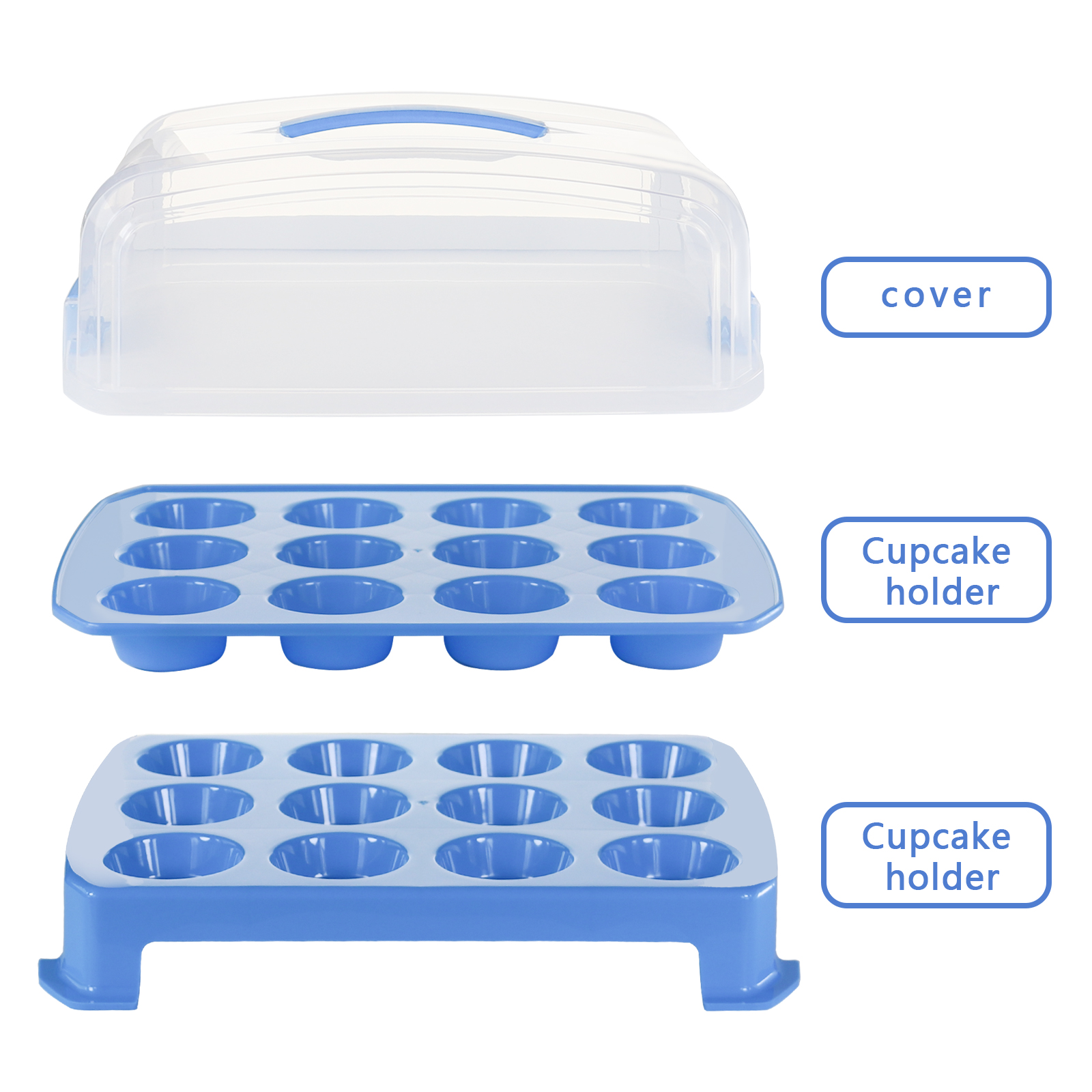 Blue Cupcake Holder Carries 24 Standard-Size Cupcakes- Muffin Traveler Two Tier Stand Reusable Cupcake Box