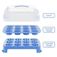 thumbnail image 2 of Blue Cupcake Holder Carries 24 Standard-Size Cupcakes- Muffin Traveler Two Tier Stand Reusable Cupcake Box, 2 of 5