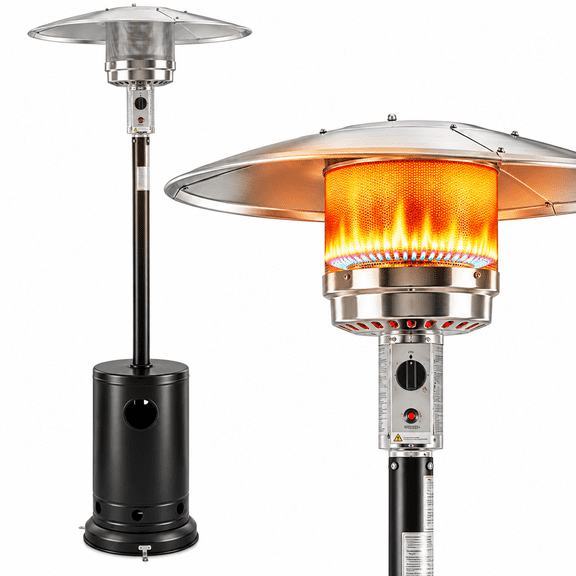 Syngar Patio Heater for Outdoor Use, Propane Heater for Outdoor with Wheels, 50000 Btu, Stainless Steel, Stable Base for Home, Backyard, Black