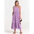 thumbnail image 5 of Women Summer Casual Sleeveless Crewneck Sundress Aline Flowy Tiered Maxi Long Beach Dress Vacation Outfits Violet S, 5 of 9