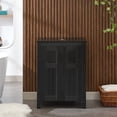 thumbnail image 4 of UEV 24" Black Bathroom Vanity with Sink Combo,Modern Vanity with Vessel Sink,Stylish Bathroom Vanity Cabinet,Grooved Doors & Metal Handles,Modern Bronze Round Bowl Tempered Glass Vessel Sink, 4 of 7