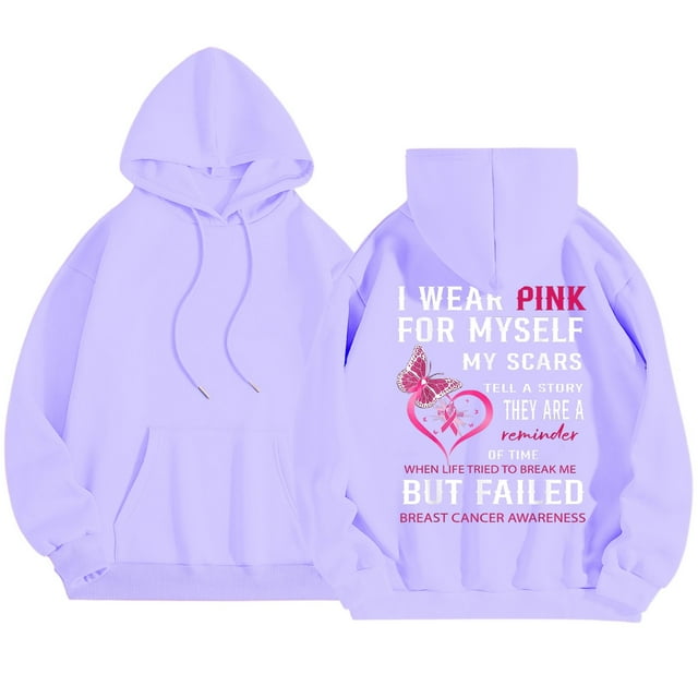 Breast Cancer Awareness Ladies Long Sleeve Hoodie Letter Print Pullover Sweatshirt Ideal For Everyday Comfort And Support