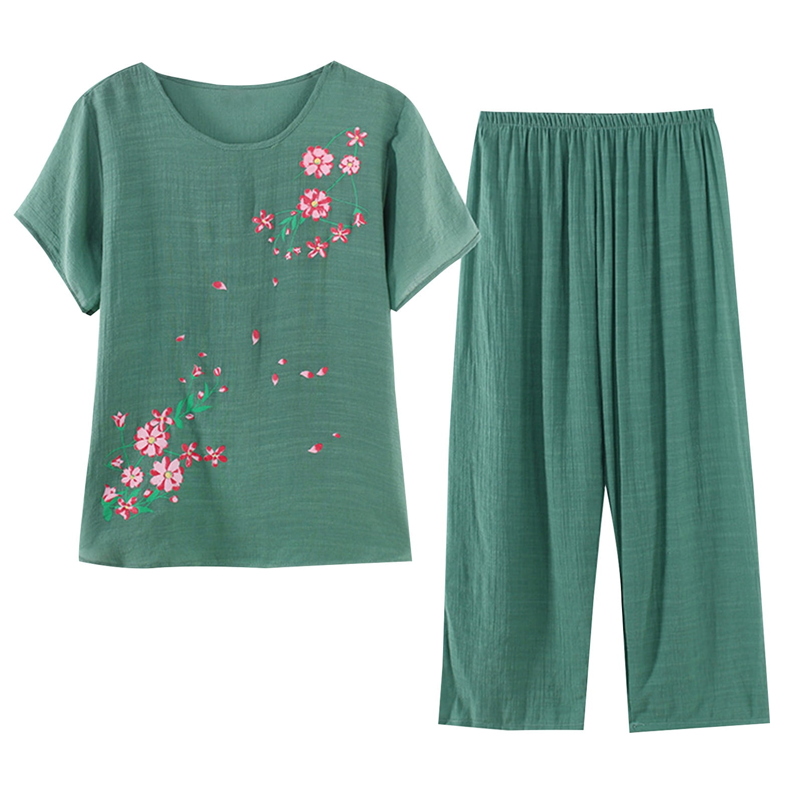 Zanvin Women s Cute Sleepwear Tops With Pants Pajama Sets Short Sleeve Cotton Pjs Sets green xl Green