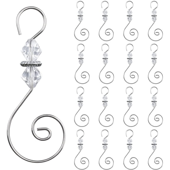 Ornament Hooks, 30 PCS Silver S-Shaped Hangers Hook Swirl Christmas Tree Hanger Metal Hooks with Crystal Beaded Silver1
