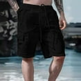thumbnail image 2 of Men's Long Cotton Linen Cargo Shorts Casual Below Knee Capri Shorts Relaxed Fit with Pockets Solid Loose Plus Size Trouser Beach Baggy Bottom, 2 of 5