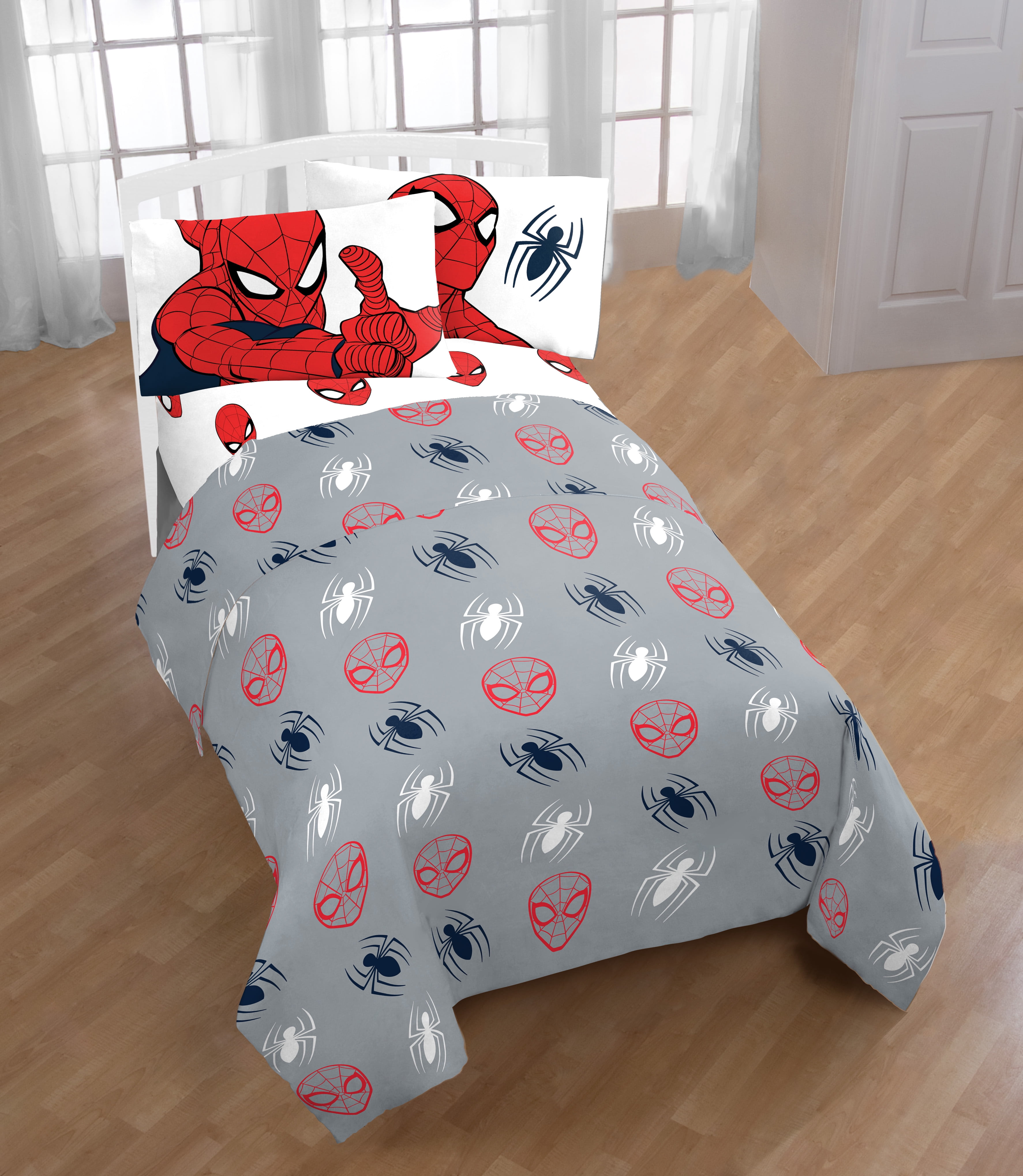 Spider-Man Kids 3-Piece Twin Sheet Set, 100% Polyester, Red, Marvel