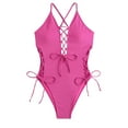 thumbnail image 5 of Womens One Piece Swimwear Cut out Crisscross Tie Swimsuits Ribbed High Cut Lace-Up Open Back Sexy Bathing Suit Hot Pink, M, 5 of 5
