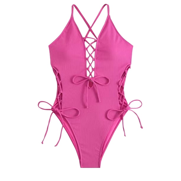 Trajes de baño de una pieza para mujer, bikinis sin espalda con tirantes ajustables a la moda de color sólido para mujer, traje de baño para mujer