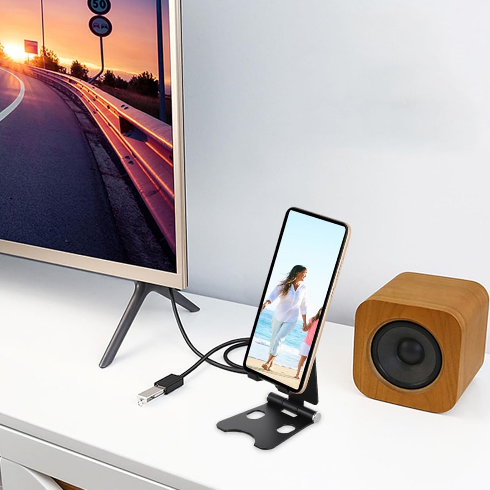 XKHHLH Dual Folding Cell Phone Stand, Adjustable Foldable Desktop Phone Holder Cradle Dock Compatible for Desktop Adjustable Cellphone Bracket for Smartphones