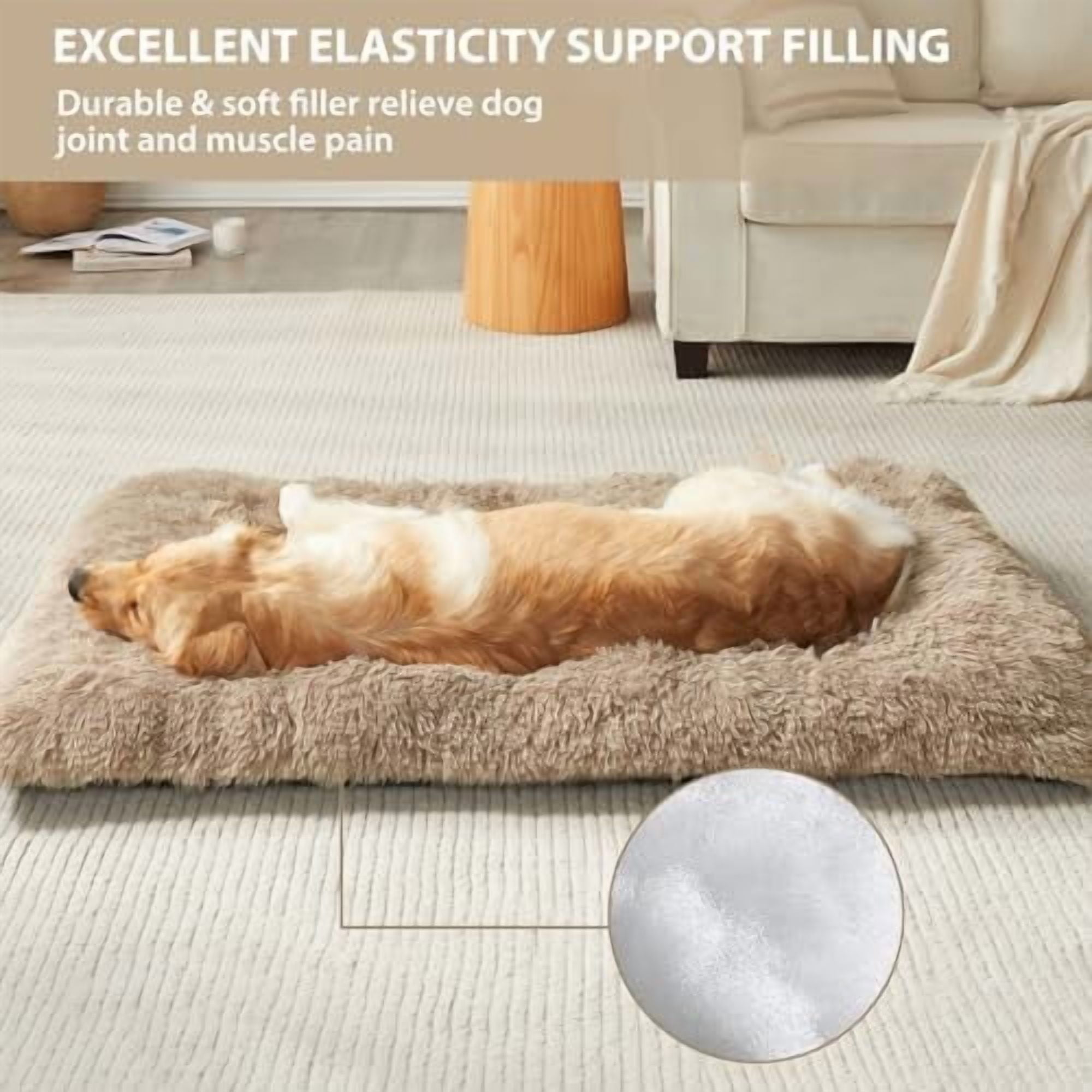 Dog Beds for Large Dogs, Plush Dog Crate Bed Fluffy Cozy Kennel Pad for Sleeping &Ease Anxiety, Washable Pet Mats with Anti-Slip Bottom for Large Dogs, Brown Brown,XL(41x27 inch)