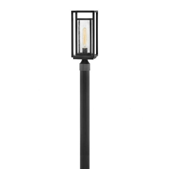 Double Frame 1-Light Medium Outdoor Post or Pier Mount Lantern in Black with Clear Seedy Glass 7 inches W X 17 inches H-Black Finish-E26 Medium Lamp