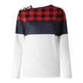 thumbnail image 4 of Mikilon Women Long Sleeves Shoulder Off-the-shoulder Cross Strap Plaid Color Block Tops Leopard Print Blouse Tunic Tops, 4 of 7