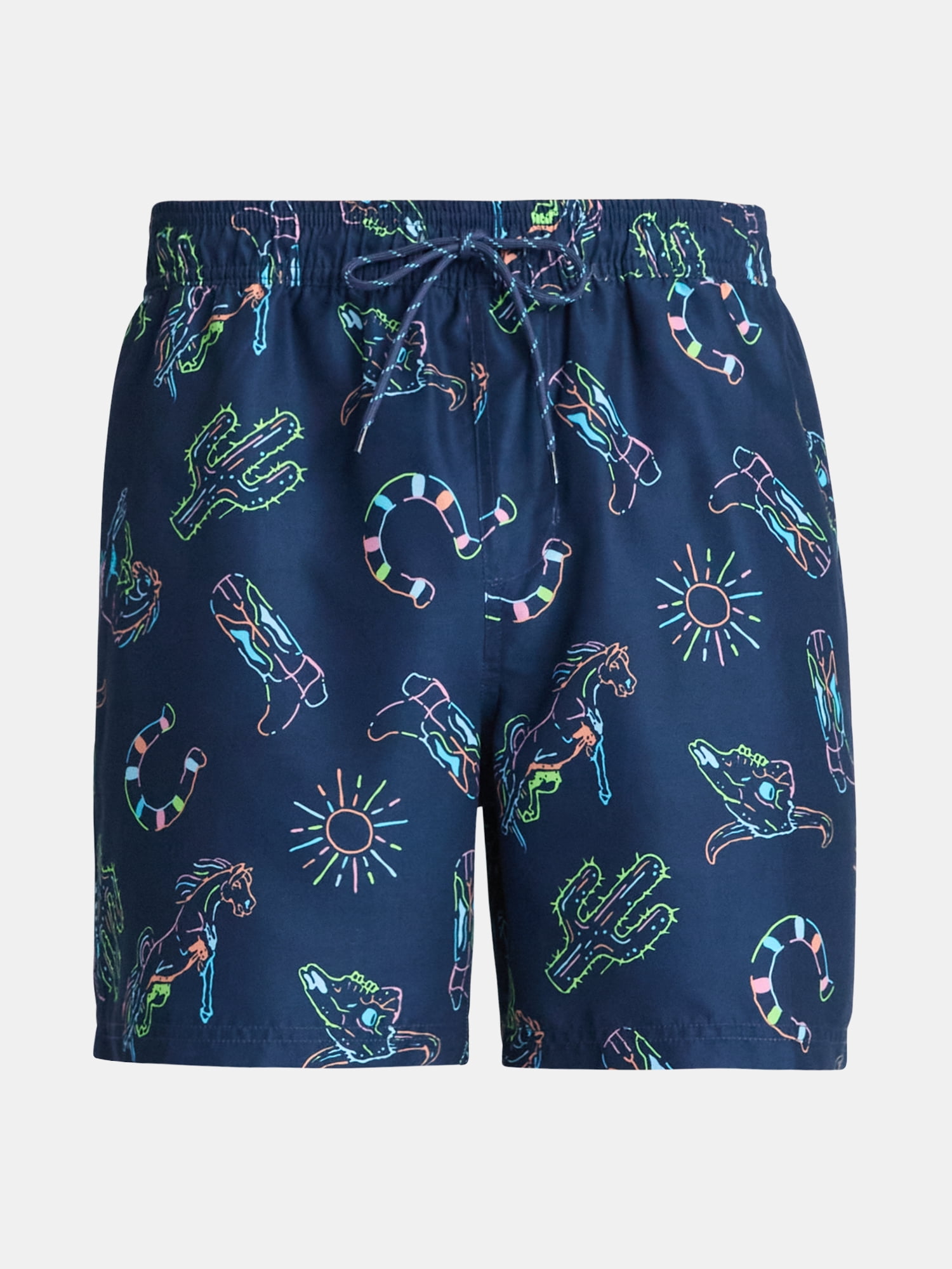 No Boundaries Elastic Waist Swim Shorts, 6" Inseam, Men's & Big Men's