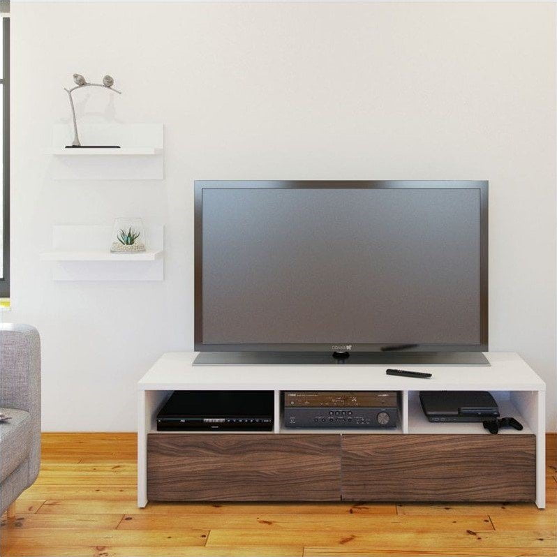 Nexera LiberT 2 Piece Entertainment Set in White with Wall Shelves