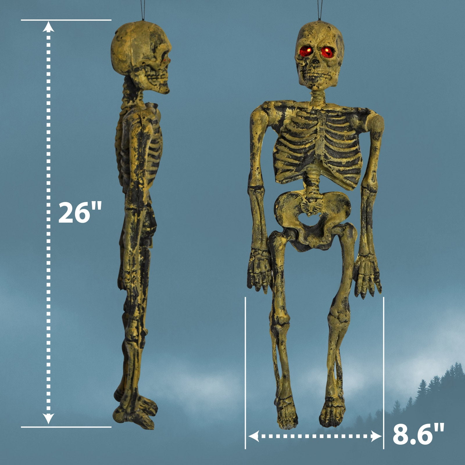 SUNRISEUMBRELLA 26'' Hanging Acoustic Skeleton Ghost Glowing Eyes Scary Sound Halloween Prop Decoration