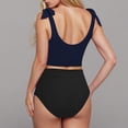 thumbnail image 4 of VBTAPA Women's Tummy Control High Waisted Bikini Set 2 Piece Side Bow Knot Swimsuit Color Block Bathing Suits Cropped Tank Top with Bottoms Limited Time Sales Navy L, 4 of 8