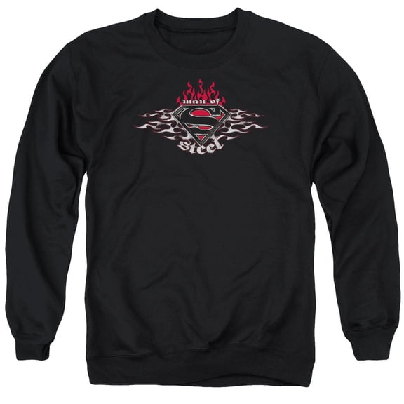Superman Steel Flames Shield Adult Crewneck Sweatshirt Black