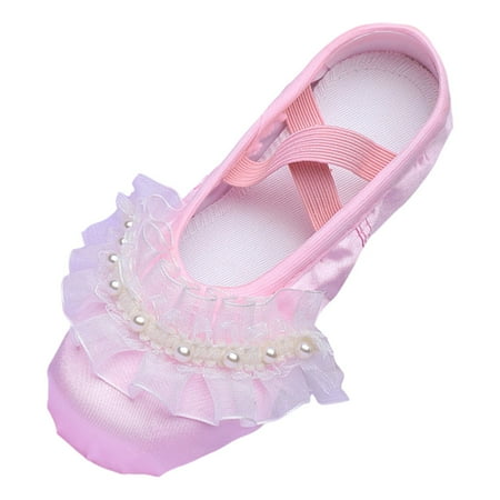 

Siilsaa Ballet Shoes for Girls Toddler Practice Shoes Lace with Pearl Ligthweight Performance Gymnastics Yoga Shoes with Elastic Laces Pink 10.5