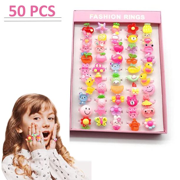 OUSITAID Girls Kids Jewelry Rings 50 pcs,Little Toddler Girl Costume