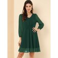 thumbnail image 2 of INSPIRE CHIC Women's Solid Cute V Neck Half Sleeve Flowy A-Line Chiffon Dress, 2 of 6