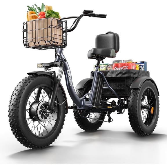 QRONGE Electric Tricycle for Adults 960W 50Miles Range 20mph 20" Fat Tire Electric Trike 36V 15AH Battery Etrike 3 Wheel Electric Bike Step-Thru Mountain E Bike for Farm Work/Travel, UL2849 Compliant
